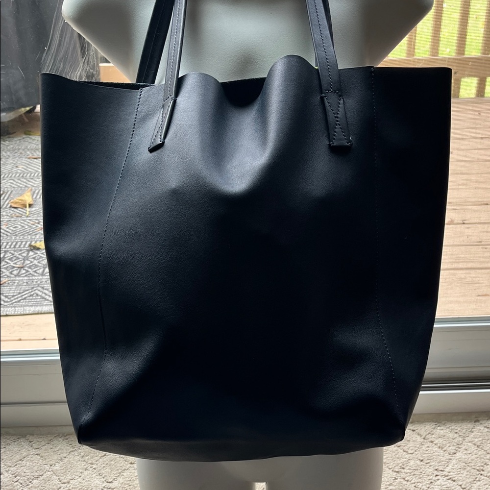 J. Crew Classic Navy Blue Leather Tote